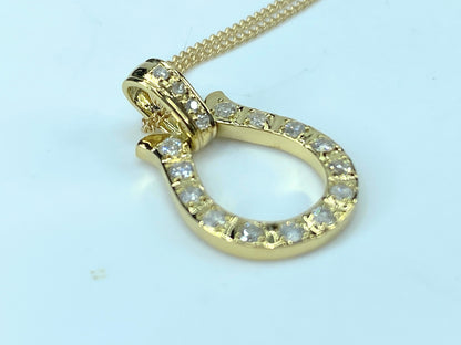 18K yellow gold 0.3ct Diamond Horseshoe pendant necklace 2.9g 15.5" JR9559