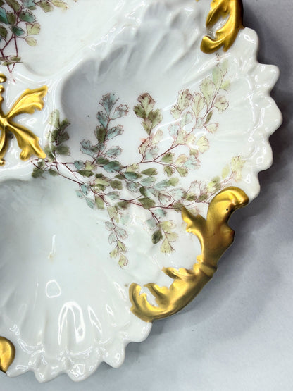 Antique Limoges Oyster Plate Hand Painted Florals Gilt Scalloped 9" A749