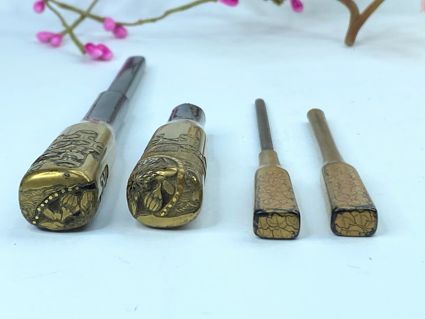 Japanese Kanzashi Kougai set of 2 Wooden Kimono Hair Ornament c1945 GS523