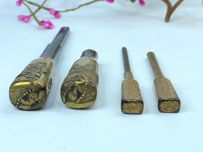 Japanese Kanzashi Kougai set of 2 Wooden Kimono Hair Ornament c1945 GS523