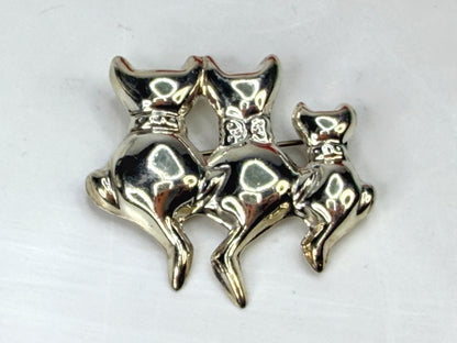 Vintage Sterling Silver Three Sitting Cats Brooch Figural Feline Pin 1.5" JR1980