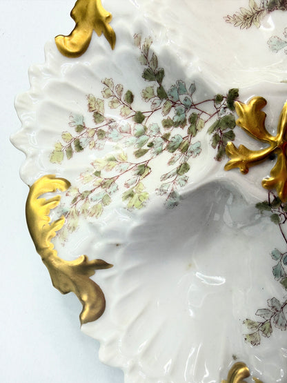 Antique Limoges Oyster Plate Hand Painted Florals Gilt Scalloped 9" A749