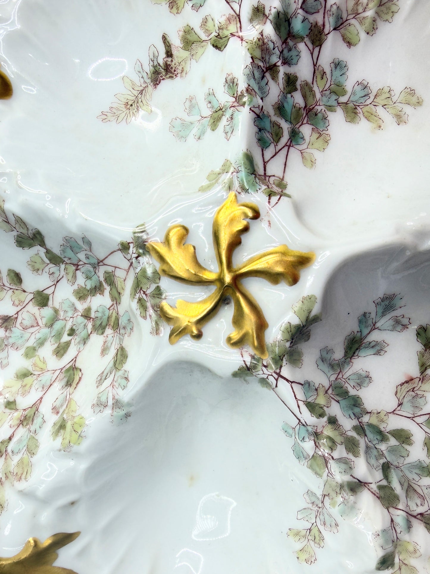 Antique Limoges Oyster Plate Hand Painted Florals Gilt Scalloped 9" A749