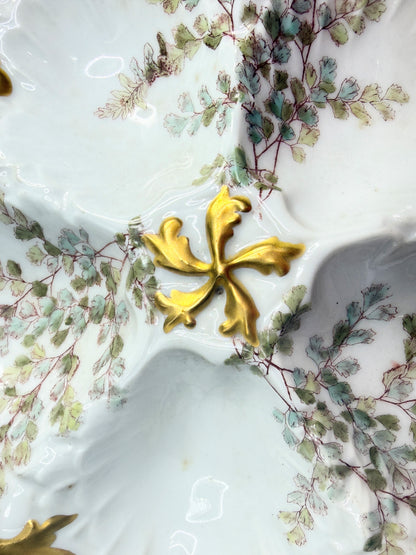 Antique Limoges Oyster Plate Hand Painted Florals Gilt Scalloped 9" A749