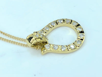 18K yellow gold 0.3ct Diamond Horseshoe pendant necklace 2.9g 15.5" JR9559