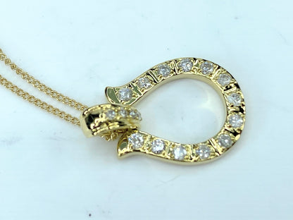 18K yellow gold 0.3ct Diamond Horseshoe pendant necklace 2.9g 15.5" JR9559