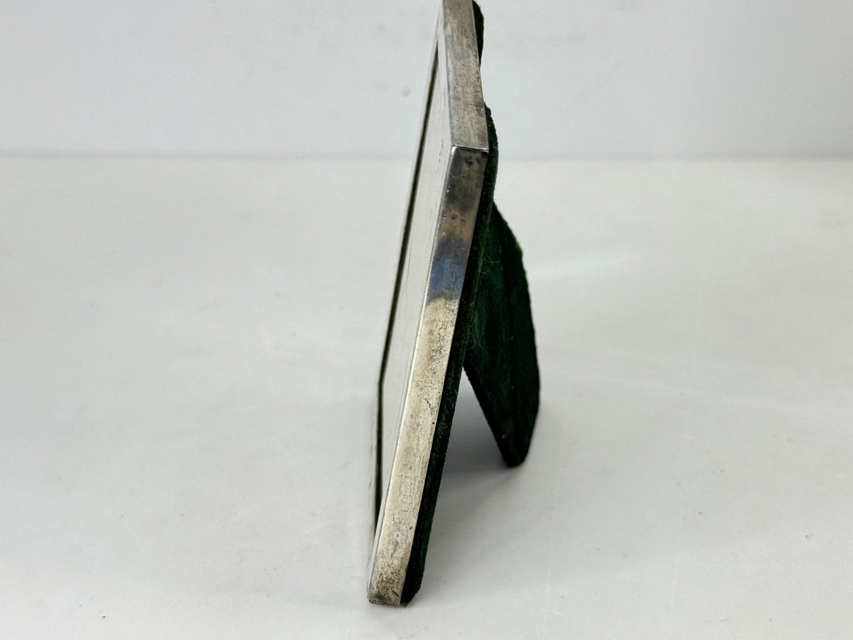 Antique Sterling Silver Miniature Picture Frame Green Velvet Easel 47.4g SS502