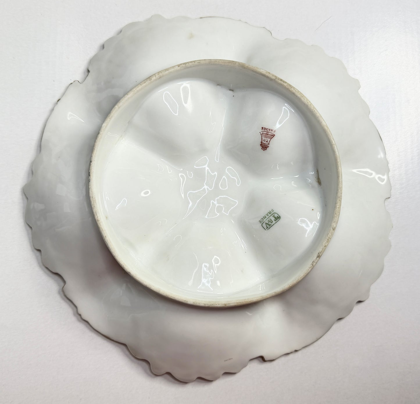 Antique Limoges Oyster Plate Hand Painted Florals Gilt Scalloped 9" A749