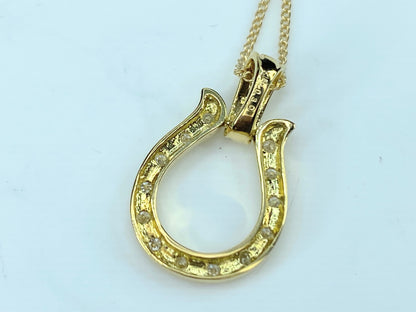 18K yellow gold 0.3ct Diamond Horseshoe pendant necklace 2.9g 15.5" JR9559