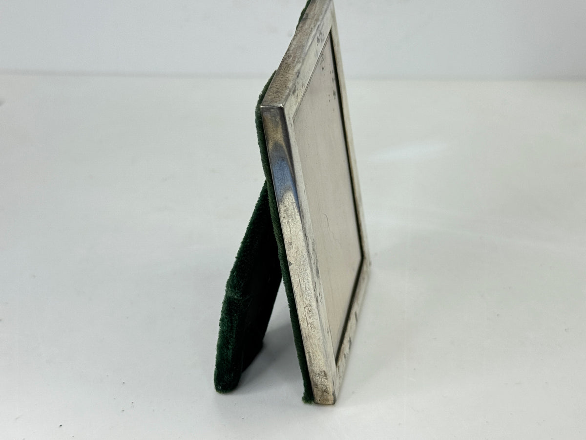 Antique Sterling Silver Miniature Picture Frame Green Velvet Easel 47.4g SS502