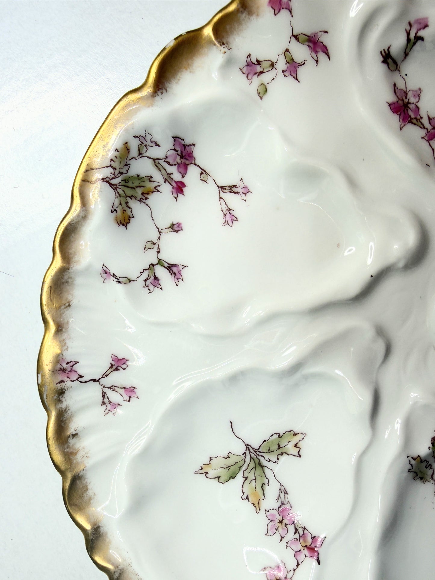Charles Field Haviland Limoges Oyster Plate Pink Floral Gilt Scalloped 7.5” A750