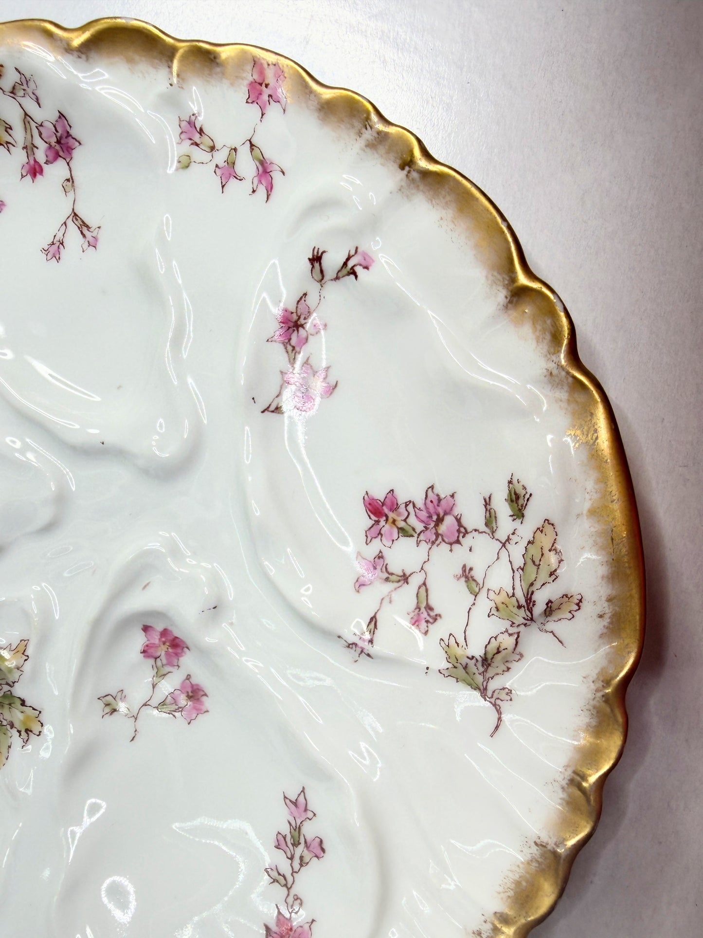 Charles Field Haviland Limoges Oyster Plate Pink Floral Gilt Scalloped 7.5” A750