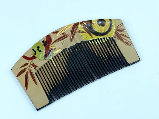 Japanese Geisha Comb Kushi Hairpiece Kanzashi Makie handmade GS524