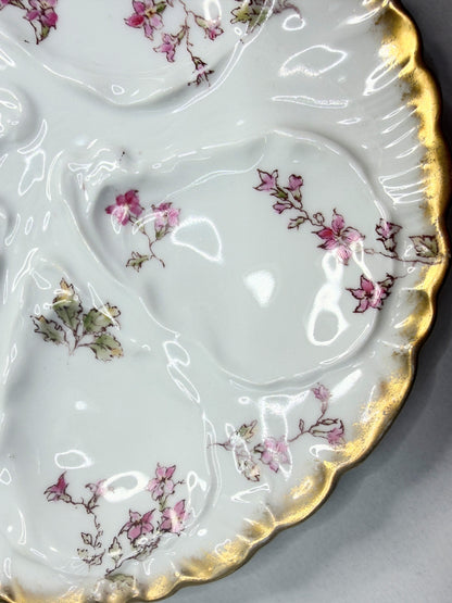 Charles Field Haviland Limoges Oyster Plate Pink Floral Gilt Scalloped 7.5” A750