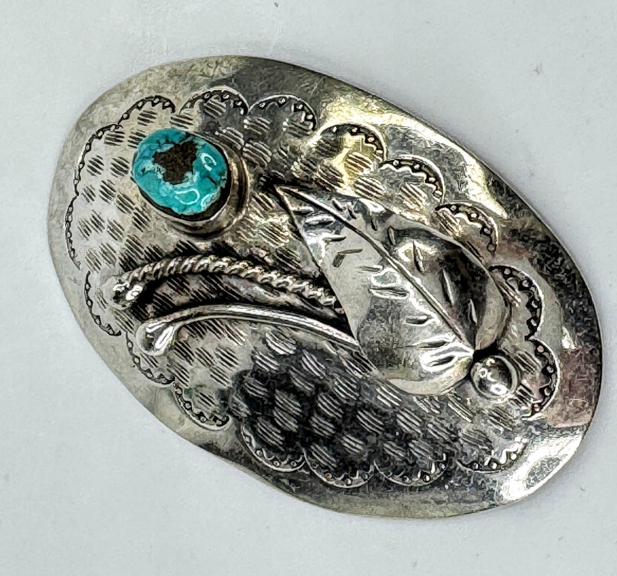 Signed Navajo Artist D. F. Garcia Sterling Turquoise Figural Brooch 25.3g JR208