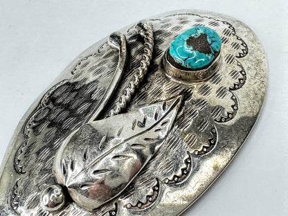 Signed Navajo Artist D. F. Garcia Sterling Turquoise Figural Brooch 25.3g JR208