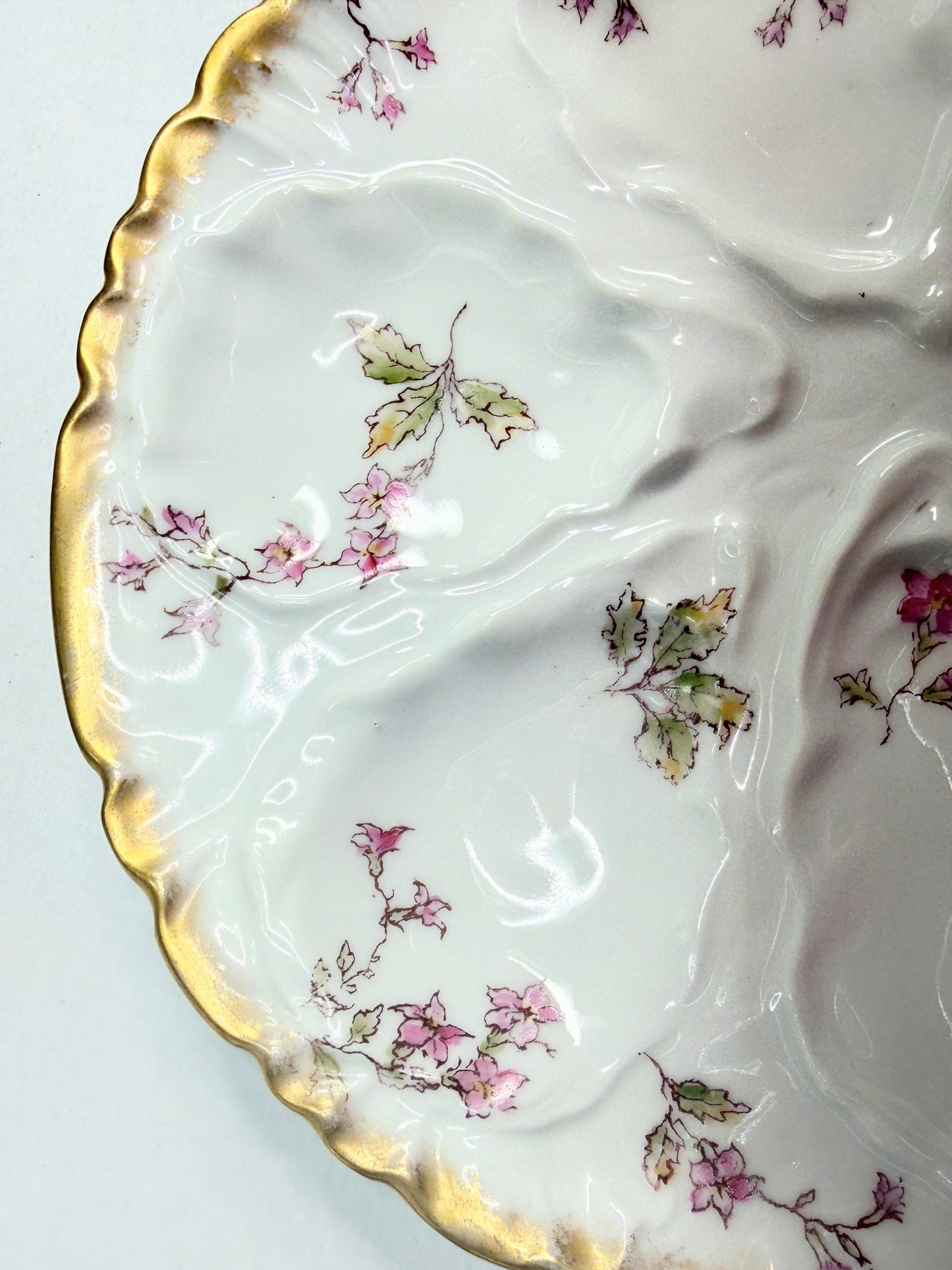 Charles Field Haviland Limoges Oyster Plate Pink Floral Gilt Scalloped 7.5” A750