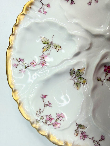 Charles Field Haviland Limoges Oyster Plate Pink Floral Gilt Scalloped 7.5” A750