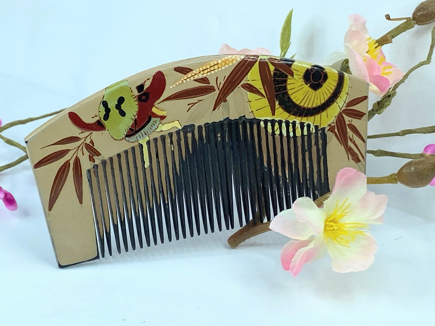 Japanese Geisha Comb Kushi Hairpiece Kanzashi Makie handmade GS524