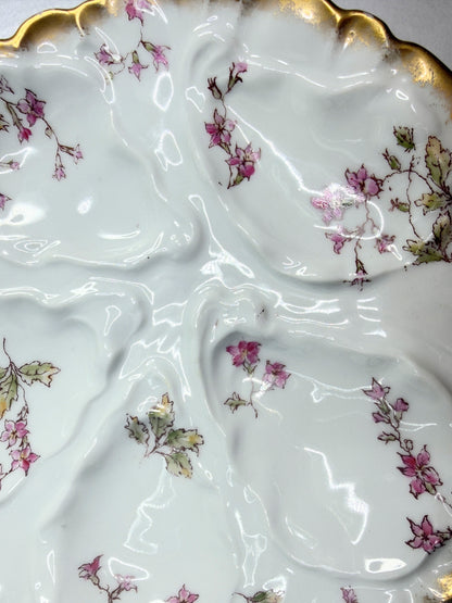 Charles Field Haviland Limoges Oyster Plate Pink Floral Gilt Scalloped 7.5” A750