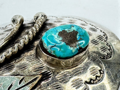 Signed Navajo Artist D. F. Garcia Sterling Turquoise Figural Brooch 25.3g JR208