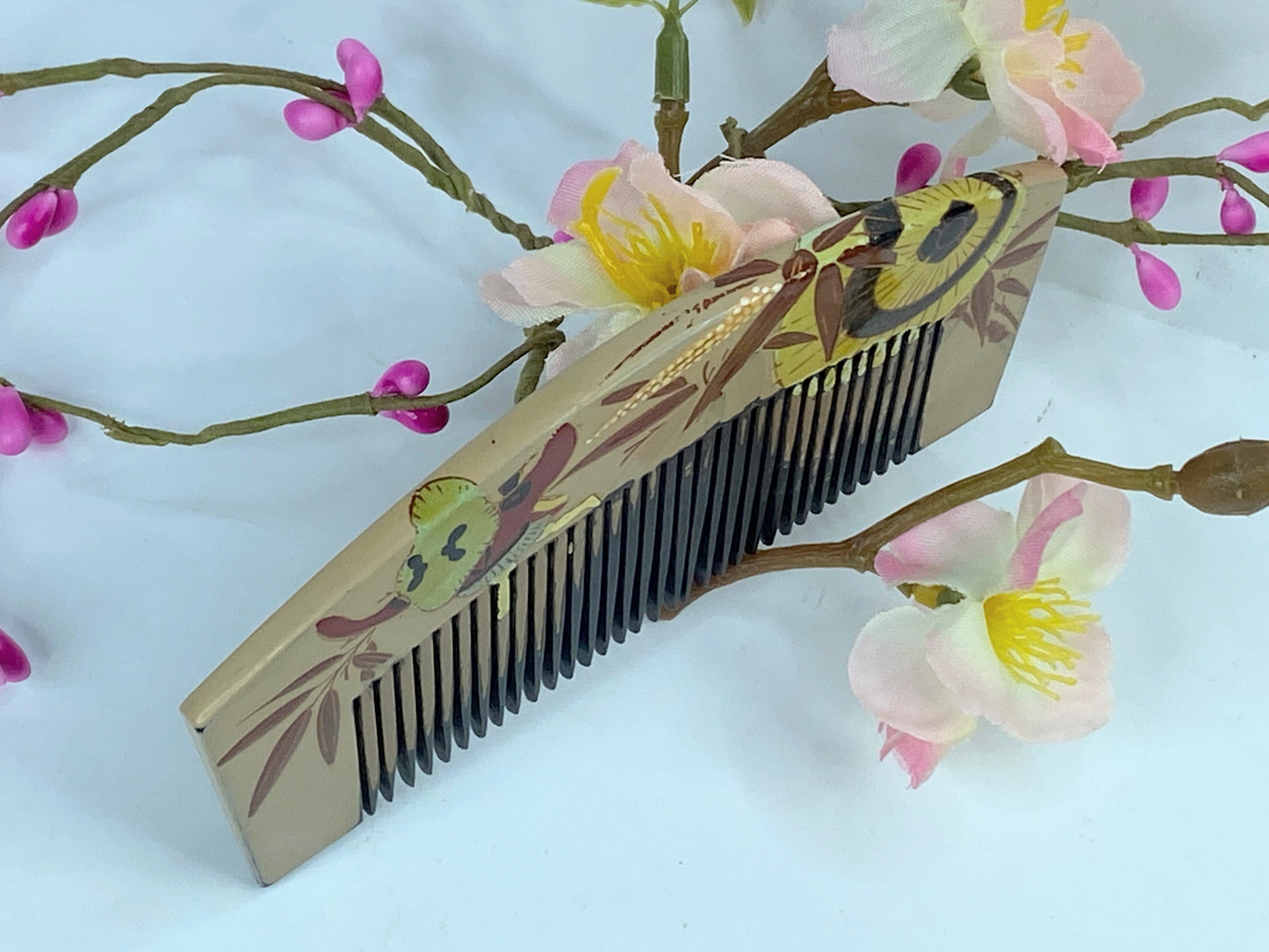 Japanese Geisha Comb Kushi Hairpiece Kanzashi Makie handmade GS524