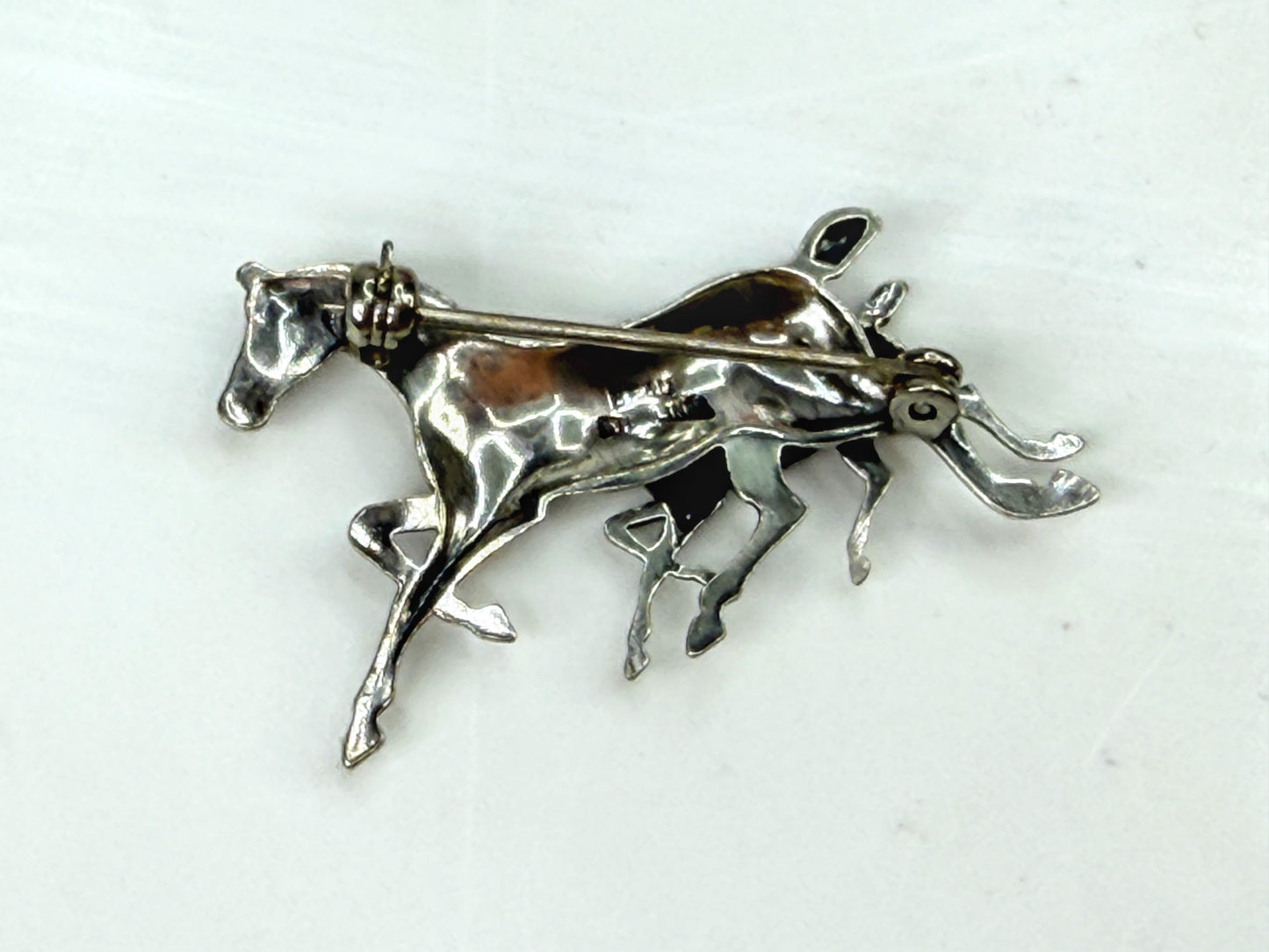 Vintage Beau Sterling Silver Running Horses Mare Foal Brooch Pin  3.4g JR1977