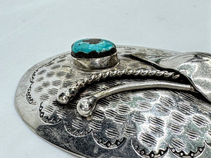 Signed Navajo Artist D. F. Garcia Sterling Turquoise Figural Brooch 25.3g JR208
