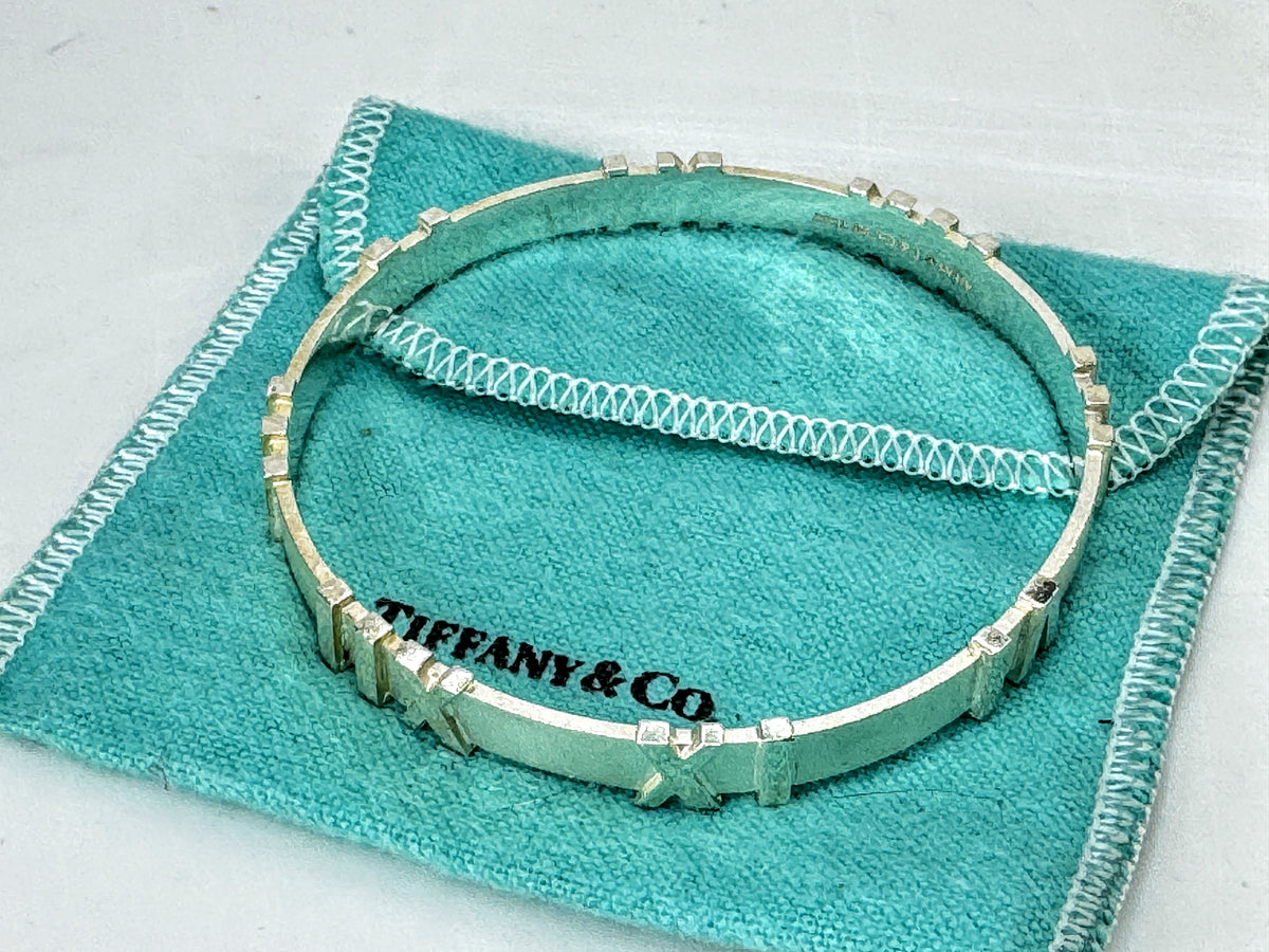 Vintage Tiffany & Co. Atlas Roman letter Sterling Silver Bangle Bracelet JR2088