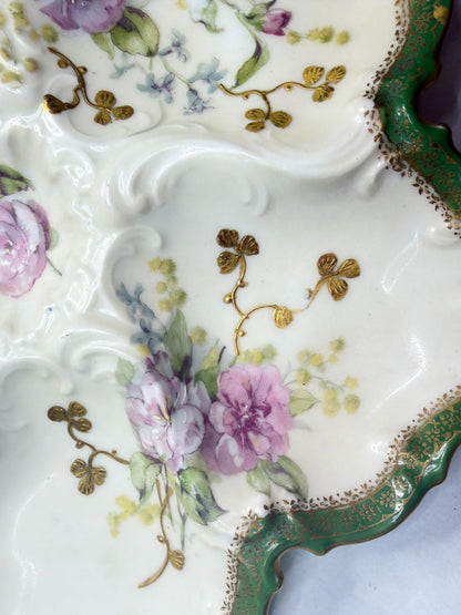Antique Haviland Limoges Oyster Plate Green Gilt Floral Relief 10" A751