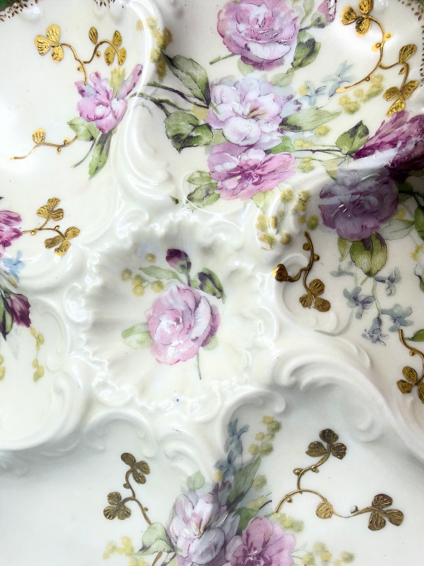Antique Haviland Limoges Oyster Plate Green Gilt Floral Relief 10" A751