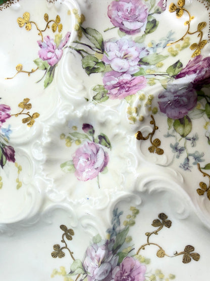 Antique Haviland Limoges Oyster Plate Green Gilt Floral Relief 10" A751
