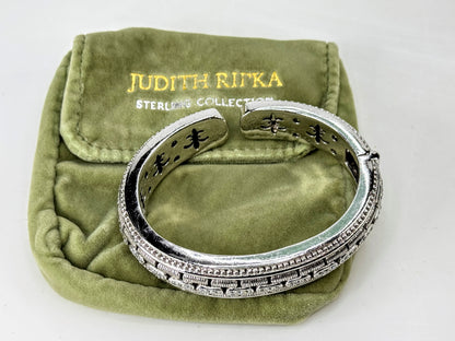 Judith Ripka Sterling Silver CZ Basket Weave Hinged Cuff Bracelet 70.2g JR2089
