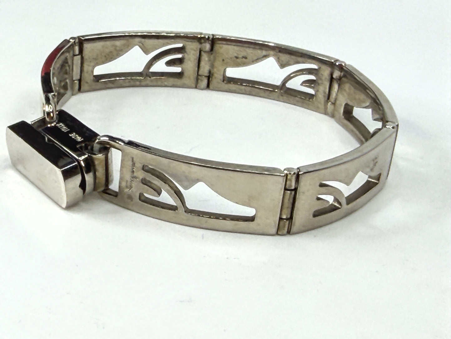 Vintage Salvatore Ferragamo Gancini Link Bracelet Silver Tone Italy GS883