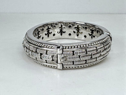 Judith Ripka Sterling Silver CZ Basket Weave Hinged Cuff Bracelet 70.2g JR2089