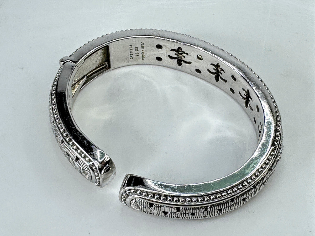 Judith Ripka Sterling Silver CZ Basket Weave Hinged Cuff Bracelet 70.2g JR2089