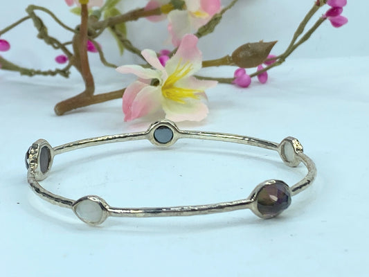 Ippolita Quartz & Mother Of Pearl Five Station Hammered Bracelet 8" 10.3g JR687