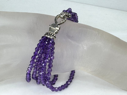 Barbara Bixby 18K Sterling Silver 6-Strand Amethyst Bead Bracelet 8" 29.1gJR2090