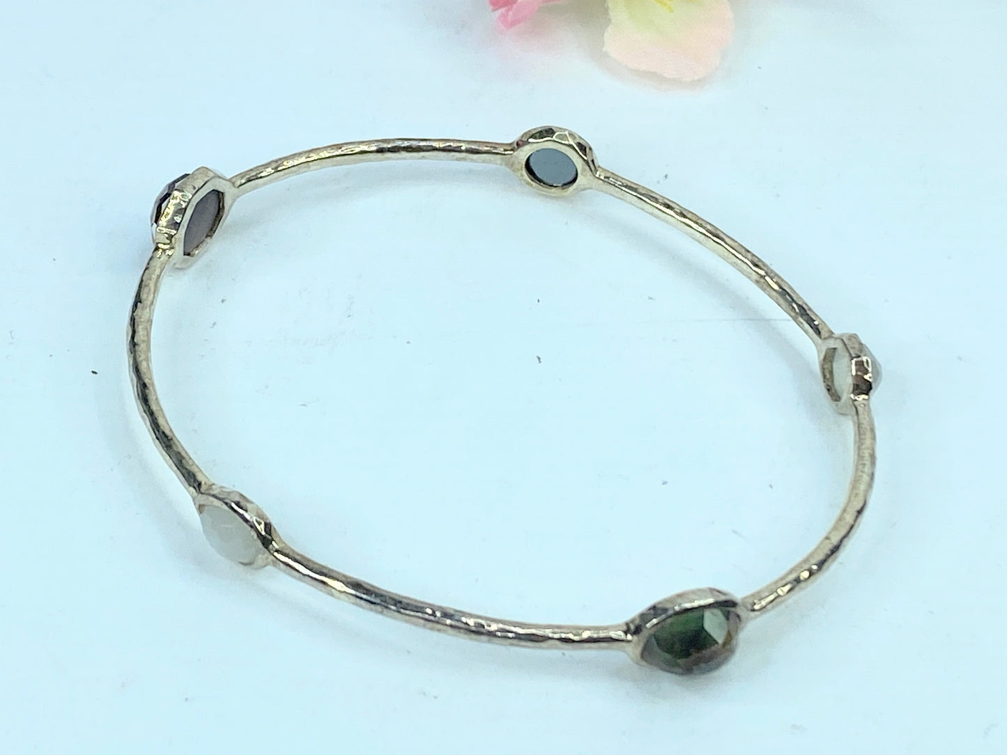 Ippolita Quartz & Mother Of Pearl Five Station Hammered Bracelet 8" 10.3g JR687