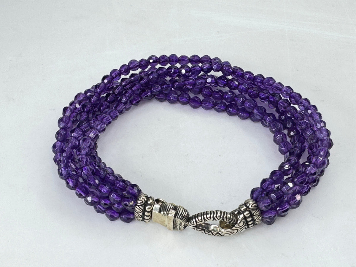 Barbara Bixby 18K Sterling Silver 6-Strand Amethyst Bead Bracelet 8" 29.1gJR2090