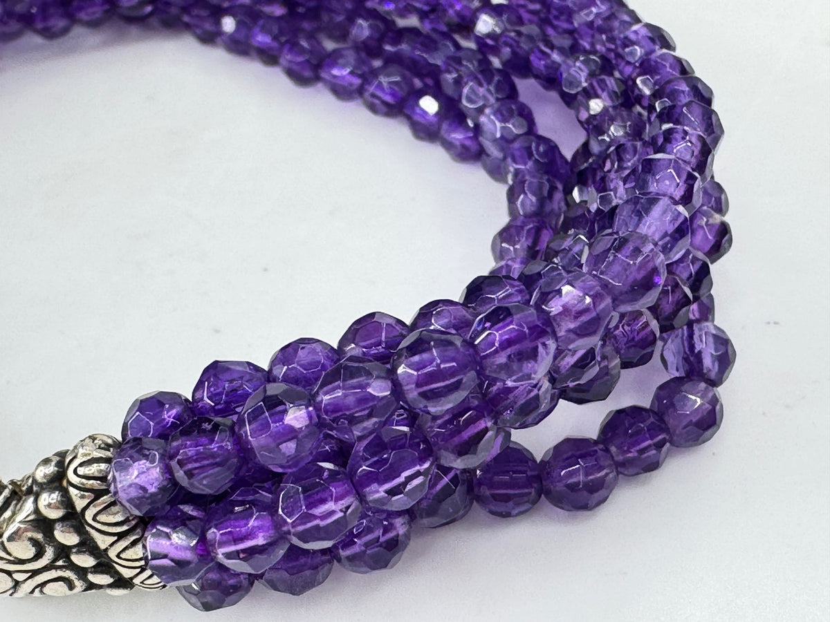 Barbara Bixby 18K Sterling Silver 6-Strand Amethyst Bead Bracelet 8" 29.1gJR2090