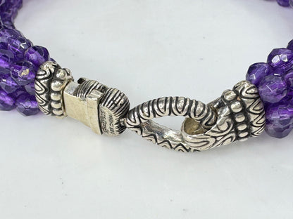Barbara Bixby 18K Sterling Silver 6-Strand Amethyst Bead Bracelet 8" 29.1gJR2090