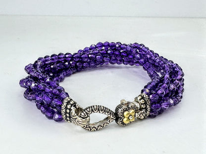 Barbara Bixby 18K Sterling Silver 6-Strand Amethyst Bead Bracelet 8" 29.1gJR2090