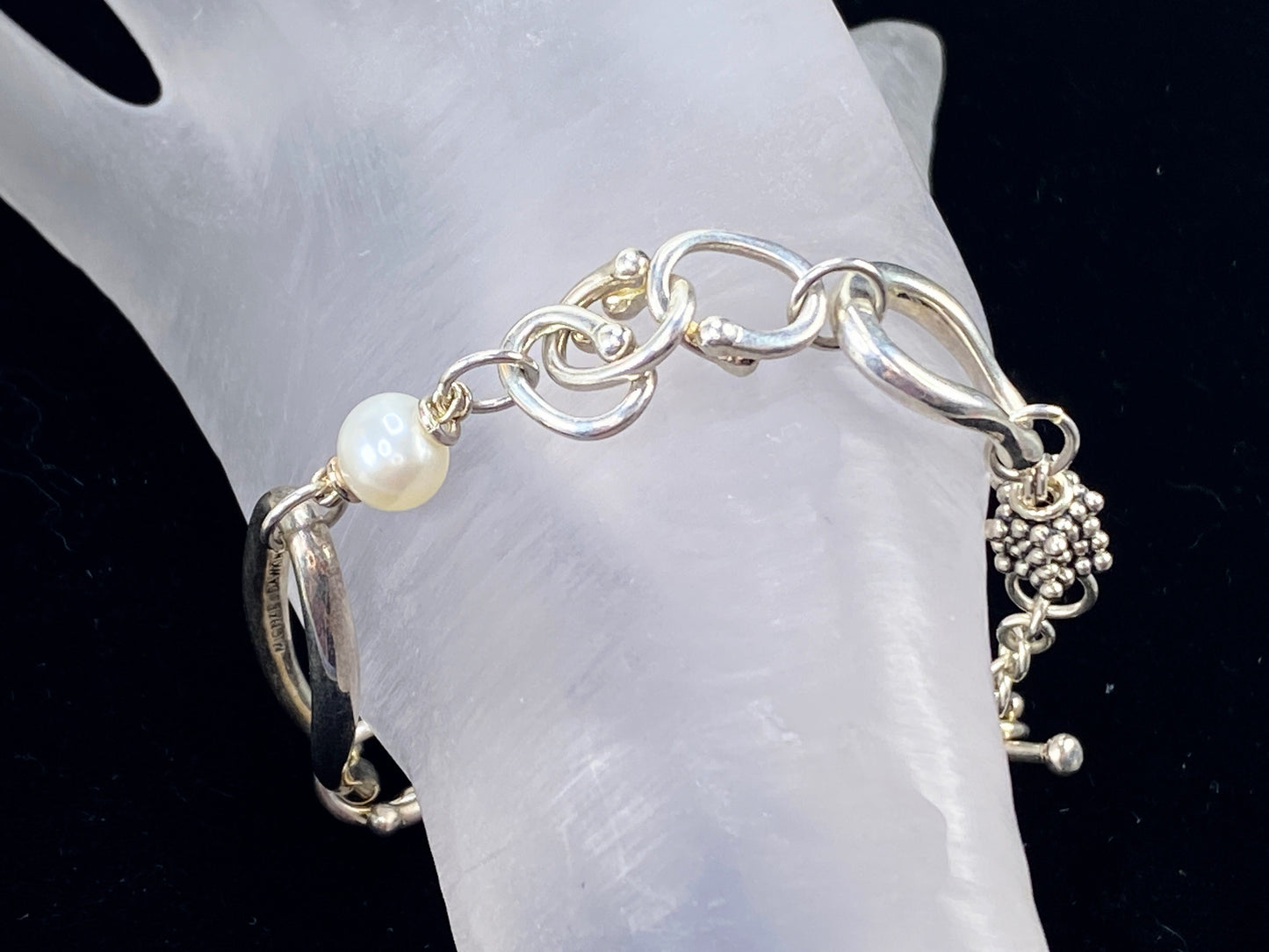 Sterling Silver Michael Dawkins Pearl Link Bracelet 8" 8.25" 11.8g JR9053