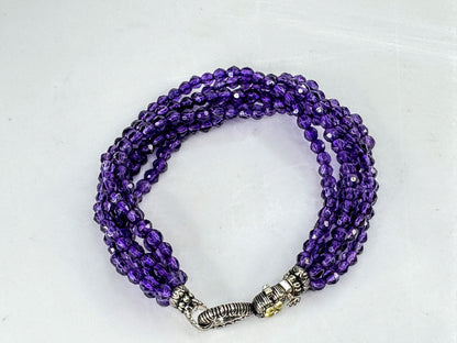 Barbara Bixby 18K Sterling Silver 6-Strand Amethyst Bead Bracelet 8" 29.1gJR2090