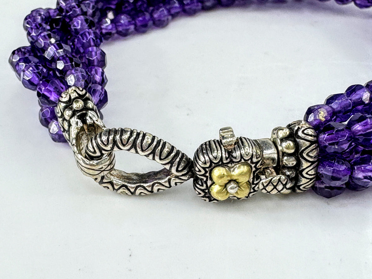 Barbara Bixby 18K Sterling Silver 6-Strand Amethyst Bead Bracelet 8" 29.1gJR2090