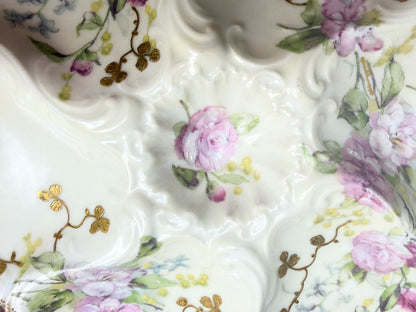 Antique Limoges Oyster Plate 10.0" Rococo Scalloped Burgundy Gilt Floral A753