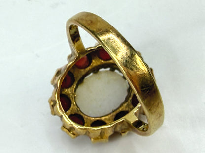 Vintage 14K Gold Opal Garnet Cluster Halo Cocktail Ring Size 5.5 JR1982