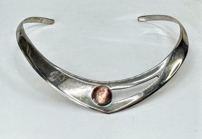 Vintage Mexico 925 Sterling Silver Cat Eye Modernist Collar Necklace 48.9g JR210