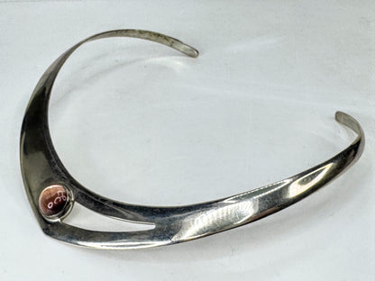 Vintage Mexico 925 Sterling Silver Cat Eye Modernist Collar Necklace 48.9g JR210